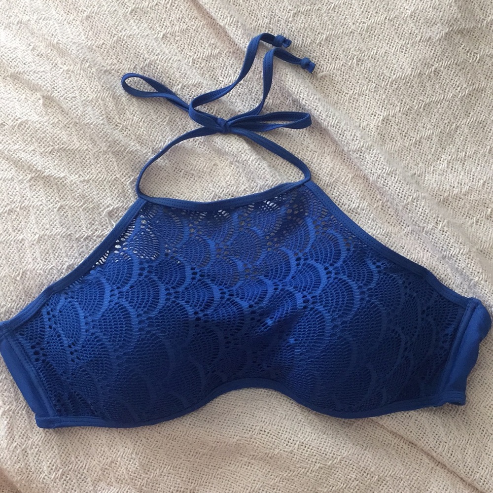Crotchet royal blue halter neck bikini top